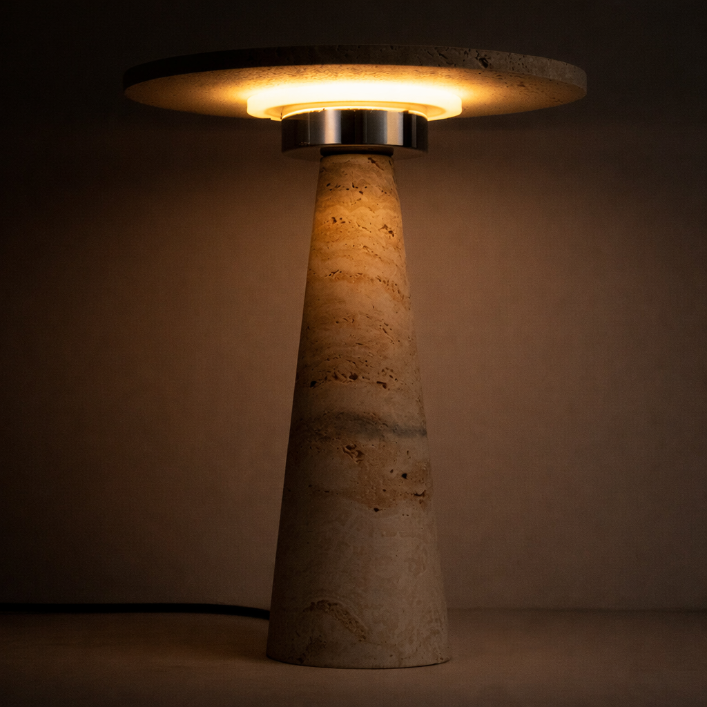 Mushroom Shaped Travertine Table Lamp