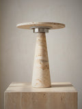 Terrazzo, a travertine cone topped with a travertine disc over a chrome ring diffuser, unlit